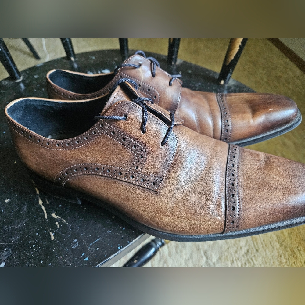 GIFENNSE Men's Size 10.5 US Brown Leather Oxford Lace Up Casual Dress Shoes